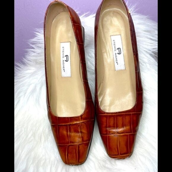 Etienne Aigner Leather Block Heel Square Toe - Picture 6 of 12